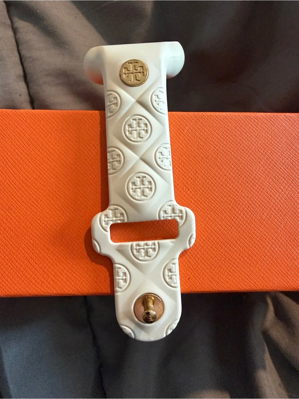 Tory Burch White Silicone Apple Watch Case & Band with Gold Logo